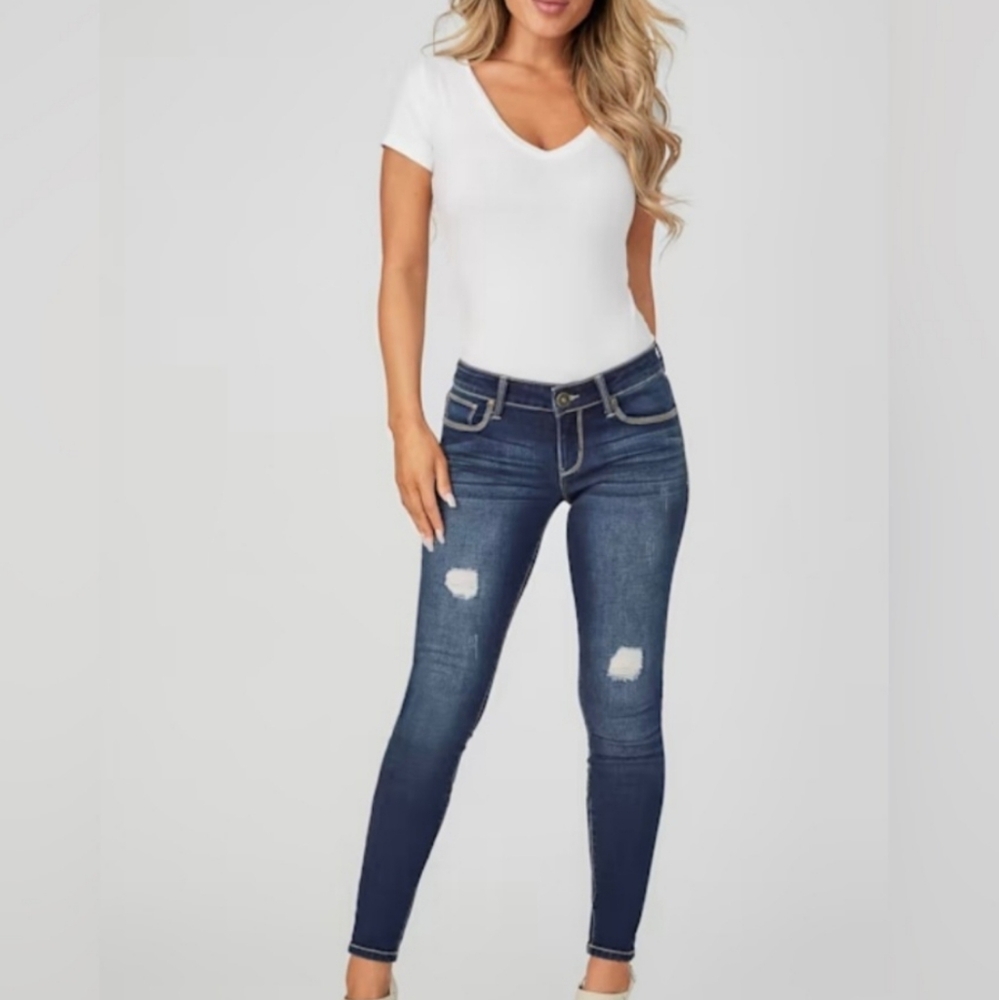 Guess Sienna Curvy Fit Skinny Jeans Distressed Mid Rise Blue Denim Size 30